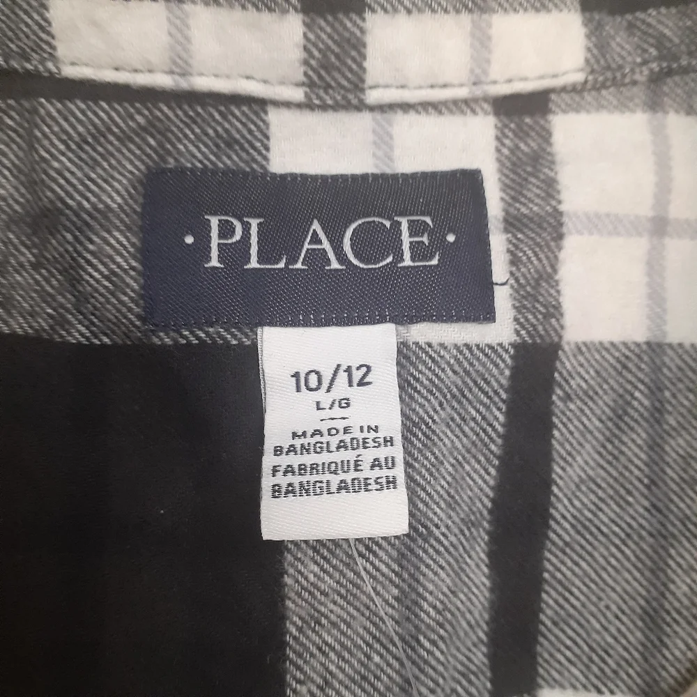 NWT Children's Place Black and White Plaid Long Sleeve Button Down Shirt
